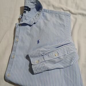 Ralph Lauren Men's XL Marlowe 100% 2-ply Cotton Blue Striped Button-Down Shirt